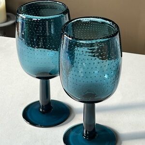 Beijing Housewares blue bubble blown glass goblets, stemware, designer glasses